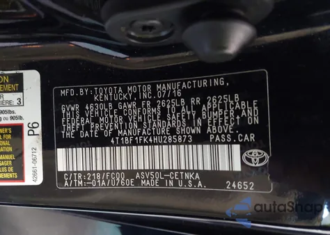 2017 Toyota Camry Le from USA, damaged, VIN 4T1BF1FK4HU285873